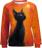 Long Sleeve Shirts for Women Cat Oil Painting Shirt 3D Graphic Sweatshirts Fall Pullover Crewneck Vintage Boho Tops