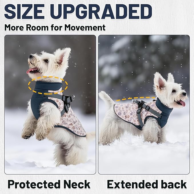 Dog Winter Coat for Small & Medium Dogs (Up to 31lb), Waterproof Dog Coat with Harness, Puppies Windproof Puppy Puffer Jacket, Snowsuit for Dachshund,Frenchie, Corgi (Paw Blue, Medium)