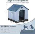 LEMBERI Large Plastic Dog House for Medium Large Dogs, Durable Waterproof Indoor Outdoor Doghouse with Air Vents and Elevated Floor, Easy to Assemble (Blue, 38.7" L x 36.8" W x 39.1" H)