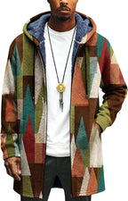 LIZALIG Long Hooded Cardigan Men Japanese Art Style Fashion Cool Graphic Coats Winter Warm Lined Fleece Jacket
