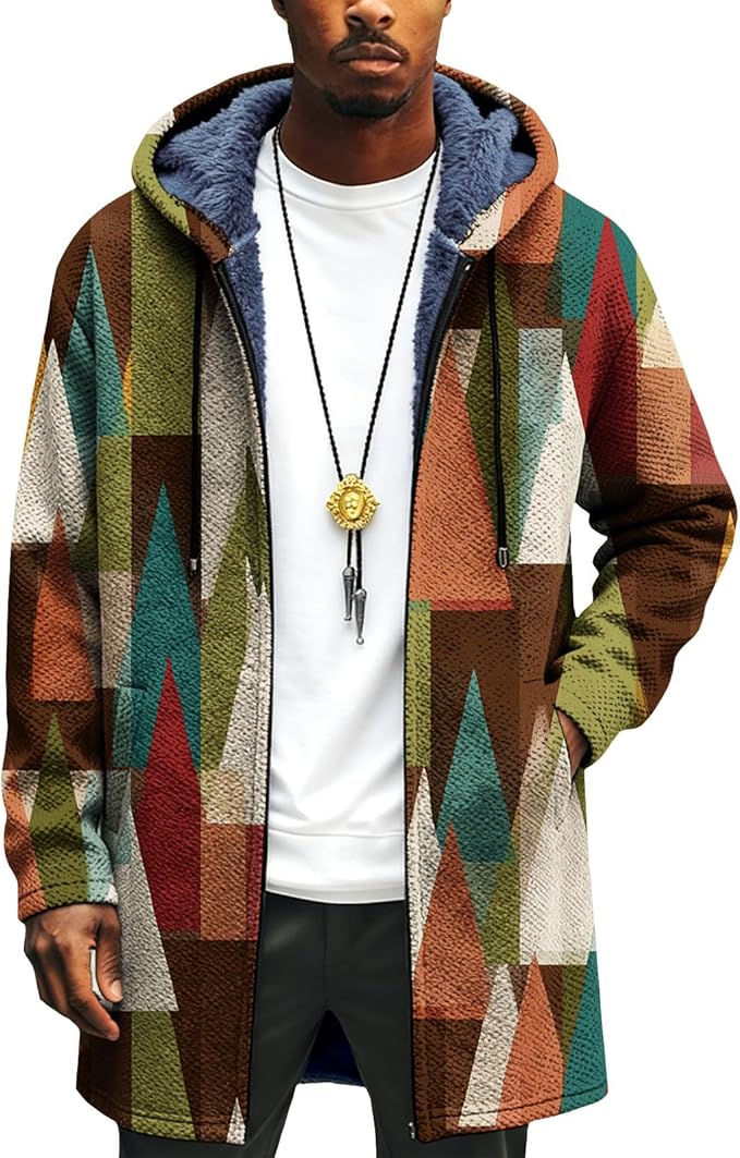 LIZALIG Long Hooded Cardigan Men Japanese Art Style Fashion Cool Graphic Coats Winter Warm Lined Fleece Jacket