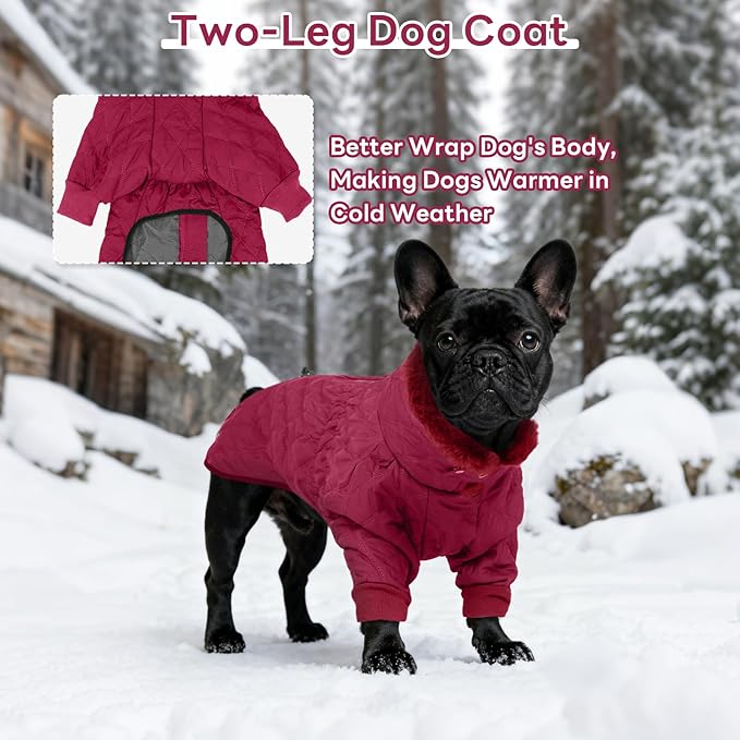 IDOMIK Dog Winter Coat for Large Dogs, Warm Dog Winter Jacket with Fleece High Collar, Zippered Cold Weather Coats for Dogs, Waterproof Doggy Snow Jacket Clothes,WineRed,XL