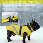 QBLEEV Dog Coat for Large Dogs, XL Dog Jacket for Winter Snow Waterproof with Built-in D-Ring Harness, Reflective Warm Thick Fleece Safety Vest, Cold Weather Snowsuit with Zip, Green, XL