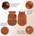 Queenmore Warm Dog Coat, Cold Weather Puffer Dog Jacket with Ultra Thick Plush Lining and Storage Pockets (Brown, Medium)