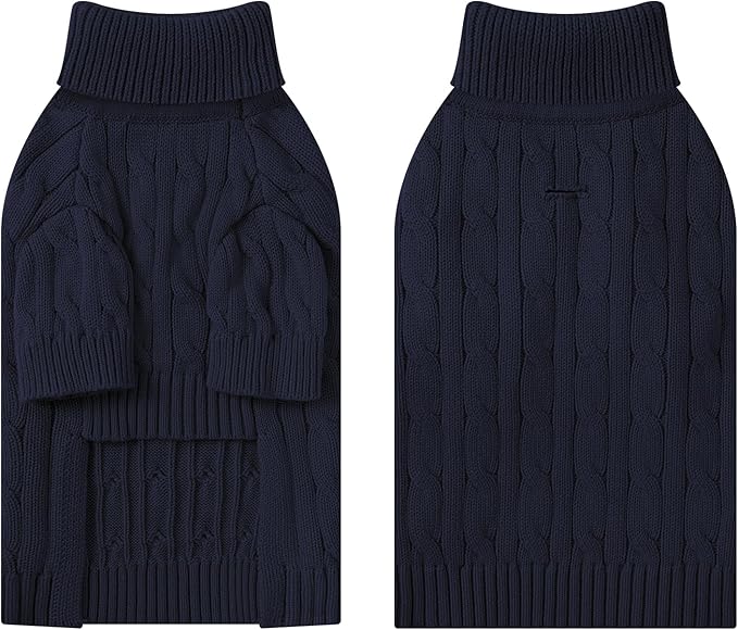 Small Dog Thermal Pullover Sweater, Classic Turtleneck Cable Knitwear Dog Clothes for Cold Weather Warm Pet Clothes for Chihuahua, Bulldog, Dachshund, Pug Navy X-Large