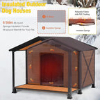 Aivituvin Dog House Outdoor with Metal Frame, Insulated Dog Kennel Outside for Large Breed, 41.5" Weatherproof Large Dog Shelter with Insulated Liner, Brown (41.38" D x 41.54" W x 34.05" H)