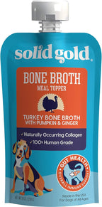 Solid Gold Turkey Bone Broth for Dogs - Limited Ingredient Bone Broth Dog Food Toppers for Picky Eaters with Collagen & Superfoods - Dog Gravy Topper for Dry Food - Gut Health & Hydration - 12 Pack
