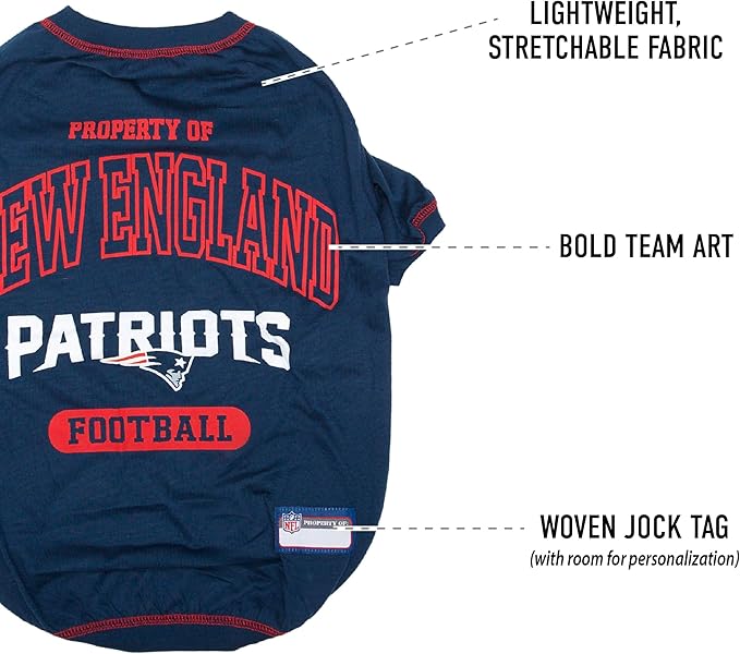 NFL New England Patriots Dog T-shirt X-Small. - Licensed Shirt for Pets Team Colored with Team Logos- Premium Stretchable Materials for the comfort of your Dog & Cat