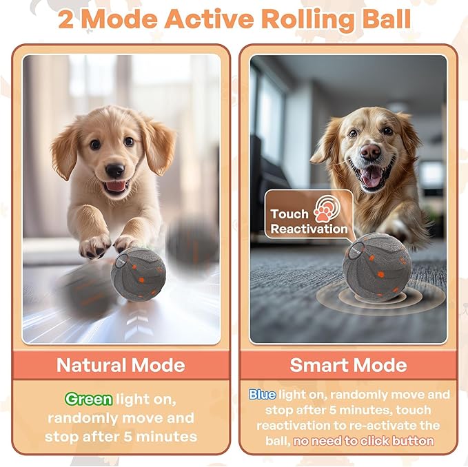 Smart Interactive Dog Toy Automatic Moving Bouncing Chew Herding Ball E-TPU Material for Large and Medium-Sized Dogs Keep Them Busy USB Rechargeable (Grey)