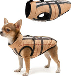 SCENEREAL Winter Dog Vest Coat with Harness Built in, Warm Puppy Jacket for Small Medium Dogs, Cold Weather Coat with Zipper, Fleece Puffer Vest Windproof Snow Clothes, Beige Plaid S