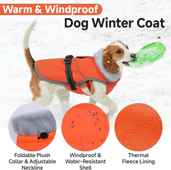 Lelepet Warm Dog Winter Coat Reflective Dog Jacket Fleece Vest Waterproof Windproof Cold Weather Coats with Adjustable Buckle Plush Turtleneck Pet Snowsuit for Small Medium Large Dogs,Yorshire,S
