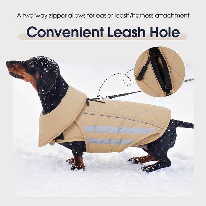 IECOii Dog Coat for Winter - Waterproof & Windproof, Adjustable & Reflective Jackets, Thermal Jacket for Camping, Climbing, Jogging, Khaki, Sizes XXXL