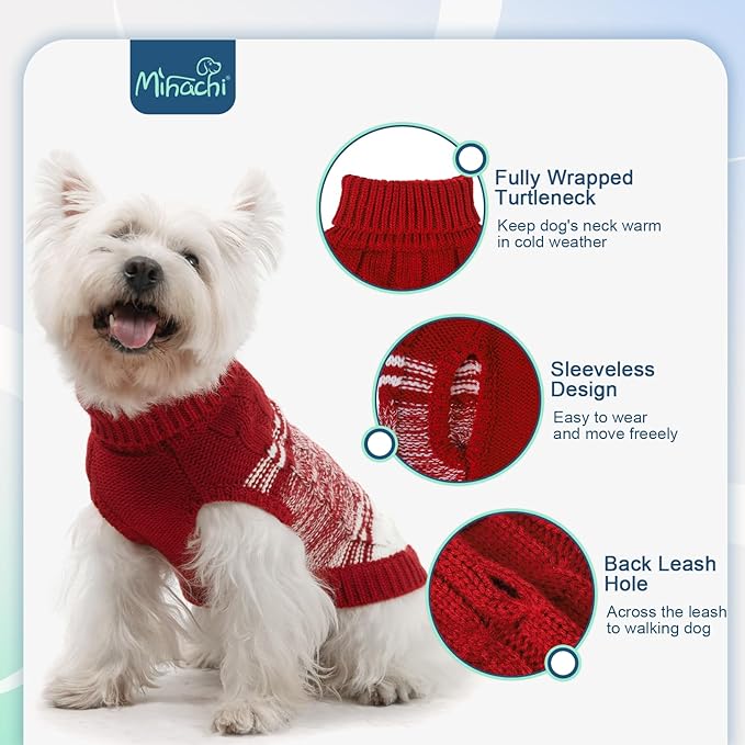 Mihachi Dog Sweaters for Medium Dogs Girl Boy,Soft Warm Dogs Shirt, Cold Weather Dog Coat Turtleneck Knitted Pullover Dog Clothes Costume with Leash Hole for Large Cat Puppy Doggy Pet,Red M