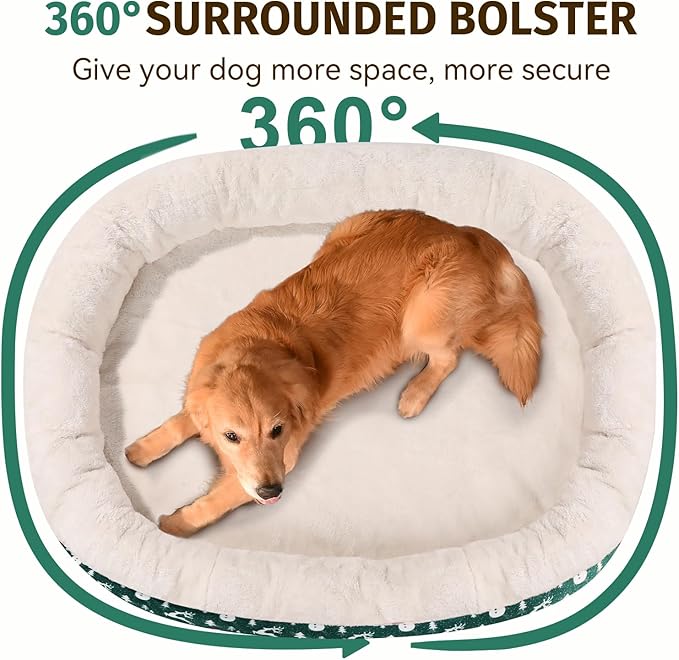Orthopedic Washable Large Dog Bed: Memory Foam Waterproof Pet Bed with Bolsters - Removable Washable Cover for L XL XXL Large Sized Dog Bed - Non-Slip Bottom - Green