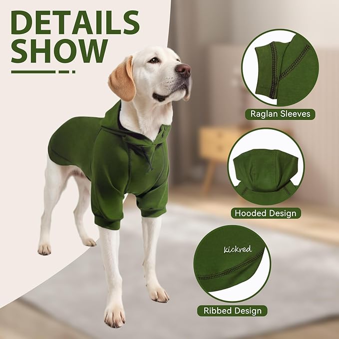 Basic Dog Hoodie, Premium Dog Sweater Pullover, Soft & Comfy Cotton Pet Clothes Hoodies with Hat and Leash Hole, Doggy Puppy Sweatshirt Coat for Small Medium Large Dogs - Army Green (Medium)