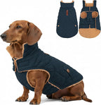 azuza Dog Jacket Waterproof & Windproof Dog Coat for Small Dogs with Thick Fleece, High Collar with Leash Hole, Adjustable Velcro & Elastic Belly, Navy, S
