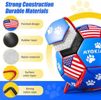 Size 2 Dog Soccer Ball with Straps Durable Training Ball for Pets Interactive Outdoor Dog Toy, Blue & Red, Paw Prints Flag Design, for Small to Medium Puppies, Pet Supplies