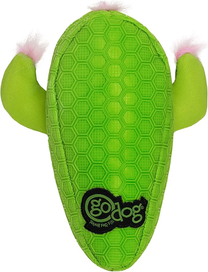 goDog Holiday Collection Mixed Materials TPE-Plush Holiday Cactus Squeaky Dog Toy, Chew Guard Technology - Green, One Size