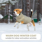 IDOMIK Warm Dog Coat with Harness, Waterproof Reflective Dog Jackets for Small Medium Large Dogs, Fleece High Collar Winter Jacket with Zipper, Pet Winter Snowsuit Clothes for Cold Weather,Khaki L