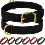 Leather Dog Collar - Heavy Duty Adjustable Soft Padded Pet Collars for Small Medium Large Dogs Breed - Black Green Brown Pink Red Blue (Black, XL, 19"-24" Neck Fit)