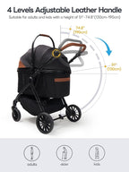 Pet Stroller with 4 Wheels, 4 in 1 Folding Puppy Strollers for Small/Medium Dogs up to 66lbs, Lightweight Pet Travel Carrier with Detachable Carrier/Storage Basket, One Click Folding, Black