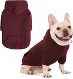 EXPAWLORER Textured Cable Knit Basic Dog Hoodie, Elevated Style Dog Sweater with Leash Hole and Pocket, Soft and Warm Pet Winter Coat, Cold Weather Clothes for Small Medium Large Dogs,Wine Red M