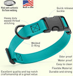 Dogline Biothane Waterproof Dog Collar with Quick Release Buckle Strong Coated Nylon Webbing with Odor- Proof for Easy Care Easy to Clean Fits Small Medium or Large Dogs, Teal 1" W 15-23" L