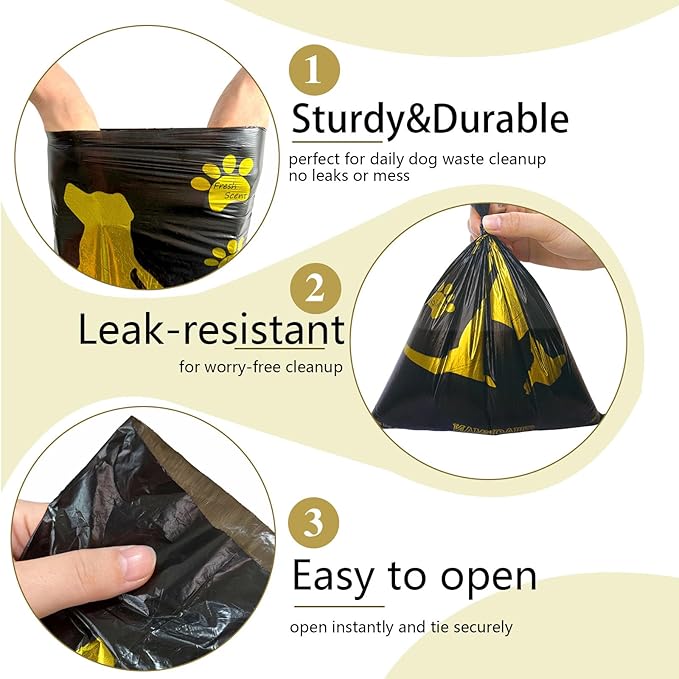 Bone Shaped Dog Waste Bag Dispenser with Leakproof Bags, 2 Holders, 30 Bags, Black
