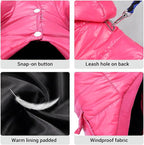 LESYPET Dog Coat for Small Dogs, Windproof Doggie Puffer Jacket with Leash Hole, Extra Warm Dog Jacket Winter Coat, Pink M