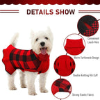 Dog Sweater Dress Plaid Knitwear for Small Medium Dogs Warm Puppy Pet Turtleneck Stretch Pullover Cute Fall Winter Vest Clothes with Leash Hole for Christmas (Red, L)