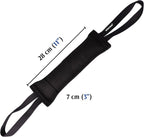 Dingo Gear French Linen tug Toy for Dog, Dog Bumper for Training, Agility, tug of war, Dog bite Pillow for Strong Dog, 2handles 11" Black S00074
