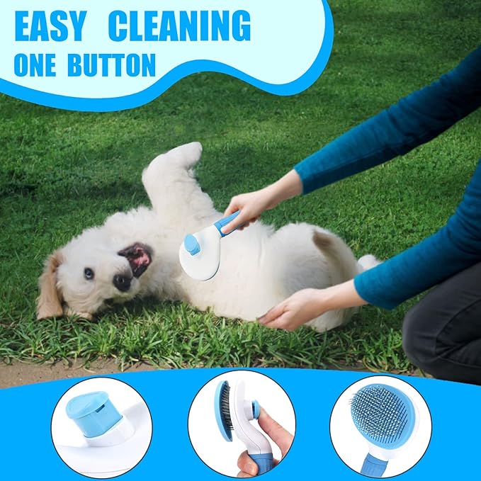 Dog Brush Grooming Kit 5PCS - Dog Brushes for Grooming, Dog Brush for Shedding,Puppy Brush and Flea Comb for Dogs, Slicker Brush Comb and Dog Hair Brush Set Blue