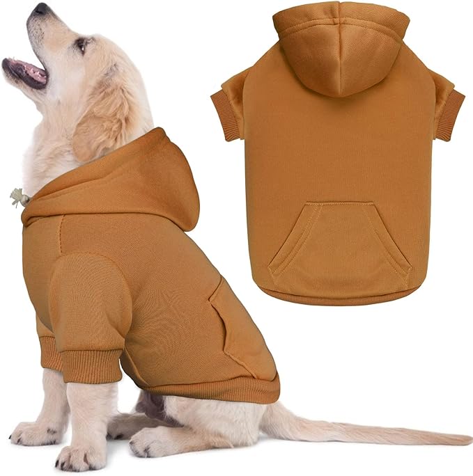 Dog Sweaters for Small Dogs Dog Hoodie Dog Sweater Solid Soft Brushed Fleece Dog Clothes Dog Hoodie Sweatshirt with Pocket(Coffee-S)