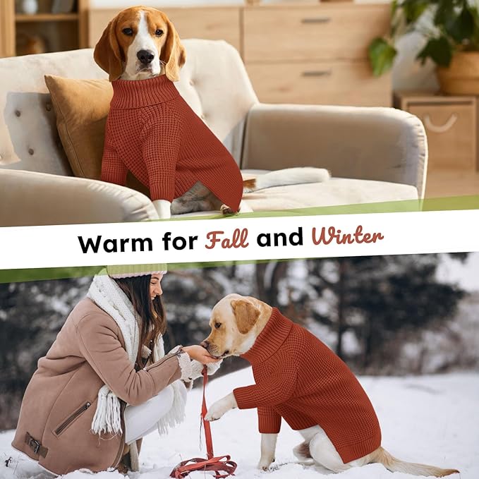 Queenmore Dog Sweaters for Small Dogs Male, Turtleneck Fall Pet Sweaters, Waffle KnitSweater for Doggie, Cat Sweater Puppy Coat, Saddle Brown XS