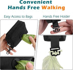 PetBonus Dog Poop Bag Holder, Portable Pet Waste Bag Dispenser, 2 Pouches for Treats and Walking Accessories, Fit All Leashes, Includes 1 Roll of Dog Poop Bags (Black)
