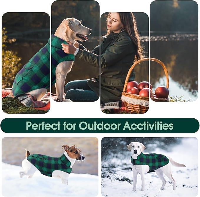 Kuoser Reversible Dog Jacket, Warm Winter Coat for Large Dogs, Warm Windproof Pet Cold Weather Clothes, Green XXL