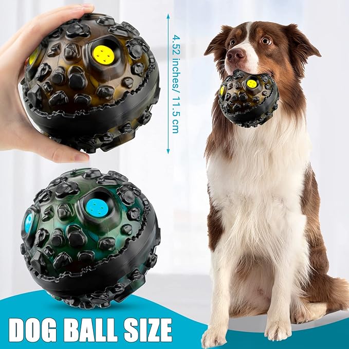 Honoson 2 Pcs Dog Ball for Aggressive Chewers, Indestructible Interactive Dog Toy with Squeaky Giggle, Elastic Rubber Wobble Chew Toy for Small Medium Large Dogs, Teeth Cleaning