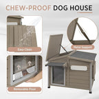 Outdoor Dog House, Weatherproof Wooden Kennel for Medium Dogs, Large Wooden Dog House with Chew-Proof Iron Frame, Removable Floor (Grey, 43.5" D x 29.5" W x 33.5" H) (Grey, 34" D x 22" W x 26.5" H)