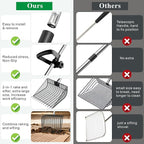 11.61" Chicken Poop Scooper & Rake 2-in-1+ 9.84" Pooper Scoopers, 25" to 67" Large Metal Litter Scoop with Adjustable Stainless Steel Handle for Farm Sifting Coops Cleaning Chicken Litter Pet Waste