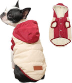 Fleece Lining Extra Warm Dog Hoodie in Winter for Small Dogs Jacket Puppy Coats with Hooded,Beige and Red M