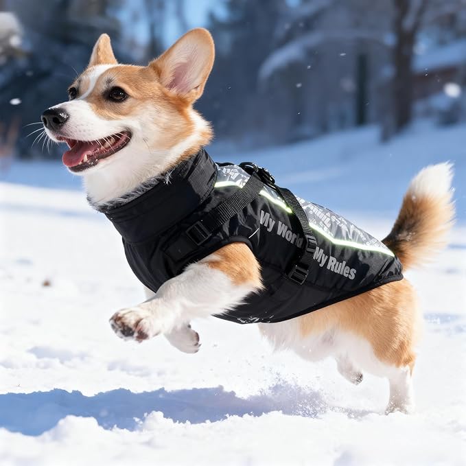 Dog Coat for Medium Large Dogs,Waterproof Reflective Dog Winter Jacket with Harness, Fleece Snowsuit,Warm Pet Winter Coat(Reflective white-3XL)