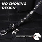 EXPAWLORER Halloween Cat Collar for Girl Boy- Adjustable Leather Pet Collar with Safety Elastic Belt,Personalized Punk Accessories Buckle Collars with Bell & Durable D-Ring, Rivet (Black)