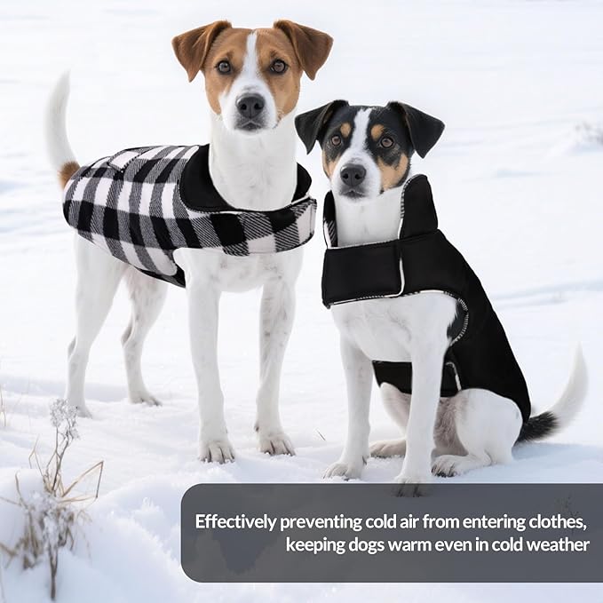 ASENKU Dog Winter Coat, Fleece Doggie Jacket Plaid Reversible Vest Waterproof Windproof Cold Weather Clothes for Small Medium Large Dogs (XXL, White)