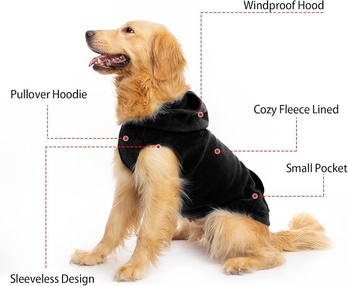 EXPAWLORER Dog Hoodie Fleece Sweater Vest, Hooded Dog Sweatshirt Fall Winter Pet Clothes with Leash Ring, Sleeveless Warm Cozy Puppy Clothing for Cat Small Medium Large Dogs Girl Boy, Black S