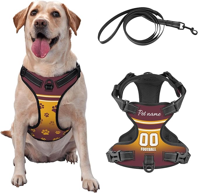 Custom Dog Harness with Reflective Stripes Personalized Name and Number Dog Vest Harness with Pet Traction Rope for Small Medium Large Dog