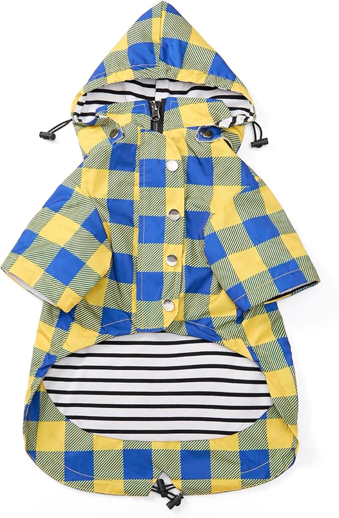 Dog rain Coat Waterproof Raincoat Puppy Jacket with Legs Buttons Zipper Hood Drawstring Fit for Yorkie Terrier Schnauzer Poodle Border Collie Labrador Golden Retriever 8lbs to 80lbs Yellow XL