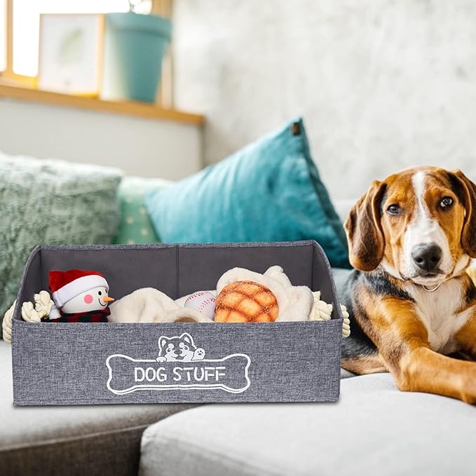 Large Dog Toy Box - Trapezoid Dog Toy Bin with Handles, Collapsible Pet Supplies Storage Basket, Perfect for Organizing Dog Cat Toys and Accessories