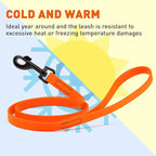 Dogline Biothane Waterproof Dog Leash Strong Coated Nylon Webbing with Black Hardware Odor-Proof Easy to Clean High Performance for Small or Large Dogs Made in USA 4 or 6 ft Lead, Hunter Orange
