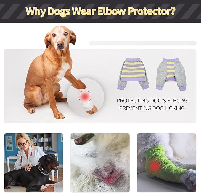 FUAMEY Dog Recovery Sleeve with Elbow Protector,Dogs Shirt Stop Licking Joints,Pet Long Sleeve Suit Protecting Dog's Front Leg Arm Wounds Cover Skin Conditions Purple Stripes S