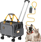 PAWZIDEA Expandable Pet Carrier with Wheels, 18"X11"X11" TSA-Approved Cat Carrier for 2 Cats Under Seat, Soft-Sided Top Load Dog Carrier for Small Dogs Rolling Travel Bag w/Telescopic Handle, ID Card